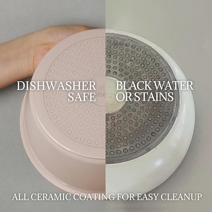 Ceramic Cookware Set Non Stick 8Pcs Pots and Pans Set Detachable Handle Induction Kitchen Cooking Set with Frying Pans Oven Dishwasher Safe, PFAS/PFOA Free, Pink