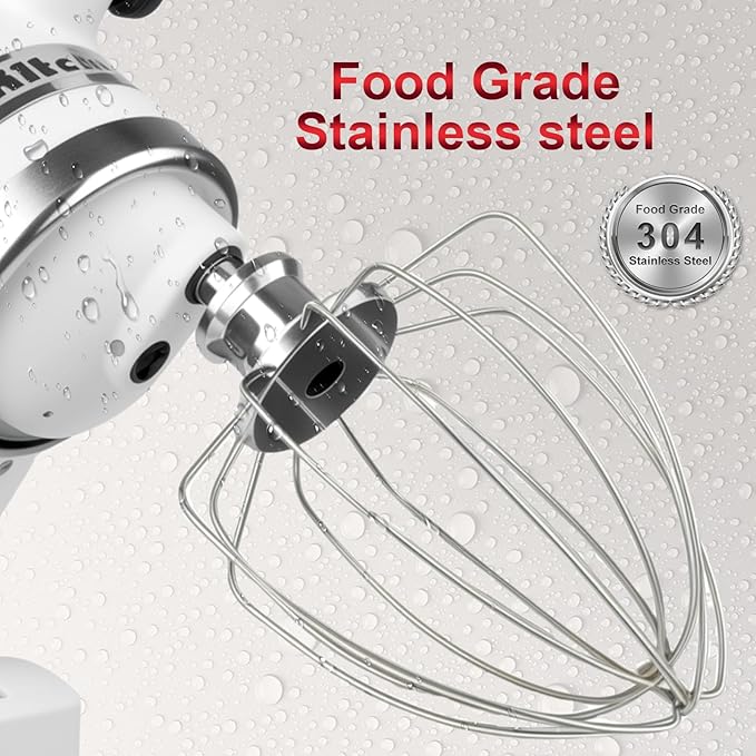 6-Wire Whip Attachment Fits KitchenAid Tilt-Head Stand Mixer Replace K45WW, Stainless Steel, Egg Heavy Cream Beater, Cakes Mayonnaise Whisk