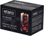 Krosno Long Tall Water Juice Mojito Drinking Glasses, Set of 6 Highball Glasses, 12.1 oz, Glamour Collection, Lead-Free Crystal Glass Drinking Glasses, Water Glasses, Made in Europe