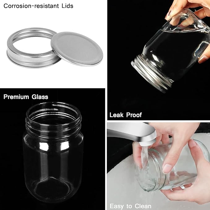 12 oz Glass Mason Jar, 20 Pack 360ml Canning Jars with Regular Mouth Lids, Glass Jars Storage Containers for Overnight Oats, Jam, Jelly, Honey, Beans, Spice, Wedding Party Favors, Shower Favors
