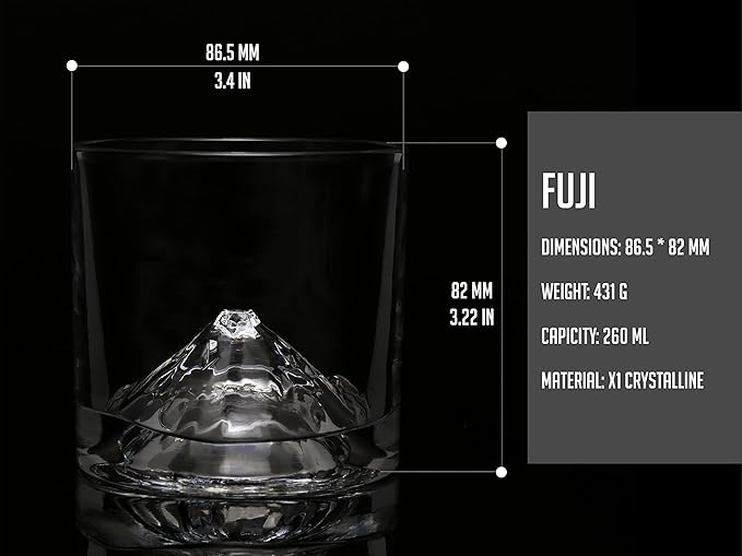 LIITON Mount Fuji Heavy Crystal Whiskey Glasses Gift Set of 2, Thick Freezable Bourbon Glass 1lb Each, Premium Whiskey Gifts for Men, Frozen Crystal Chills Cocktails, 10 oz