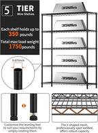 5 Tier Adjustable Storage Shelves Heavy Duty Metal Utility Shelf 1750LBS Capacity Wire Shelving Unit Organizer Rack for Home Kitchen Garage Pantry Room 18" D x 46" W x 77" H Black