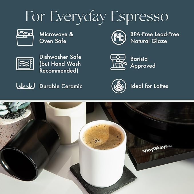 Folk Ceramics Dylan Ceramic Cappuccino Cups Set | Double Walled Ceramic Coffee Mug Set | Compact & Heat Insulated Cappuccino, Tea, Coffee & Latte Cup | 8oz, Set of 2 | Whisper White