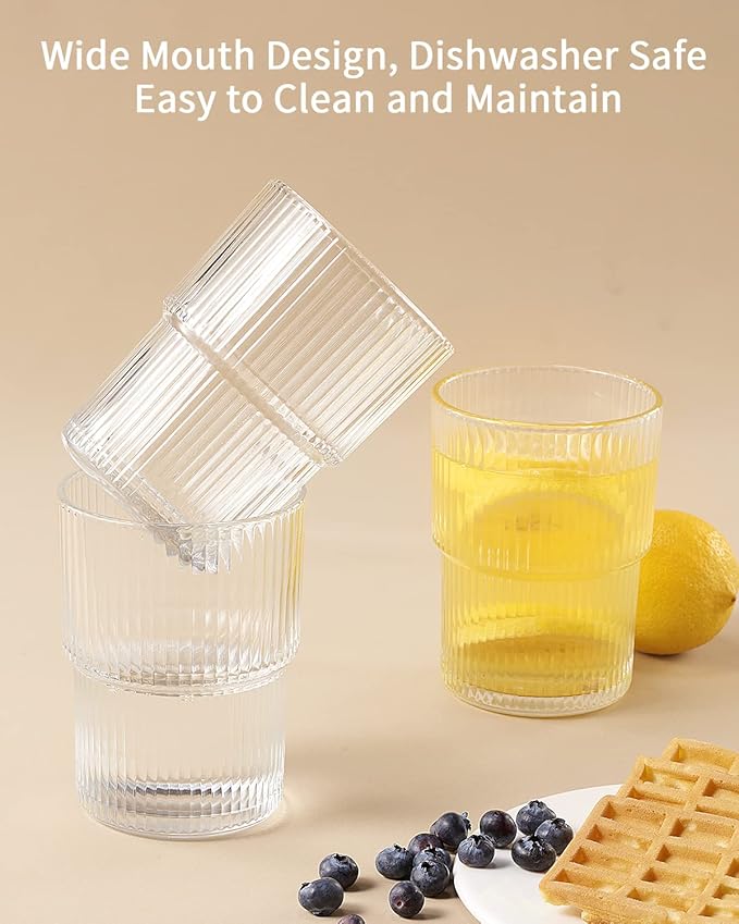 Ribbed Glassesware 14 Oz Ripple Drinking Glasses Iced Coffee Glasses Glass Cup Set Of 6 Vintage Drinking Glasses Water Glasses Fluted Glassware Cocktail Glass Cute Glass Cups