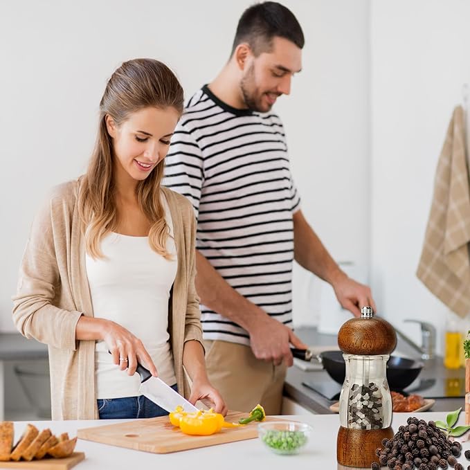 Salt and Pepper Grinder Set Wooden Pepper Mill, 2pcs 6 Inch Archaizing Manual Pepper Grinder Adjustable Coarseness Salt and Pepper Shakers with Transparent Acrylic