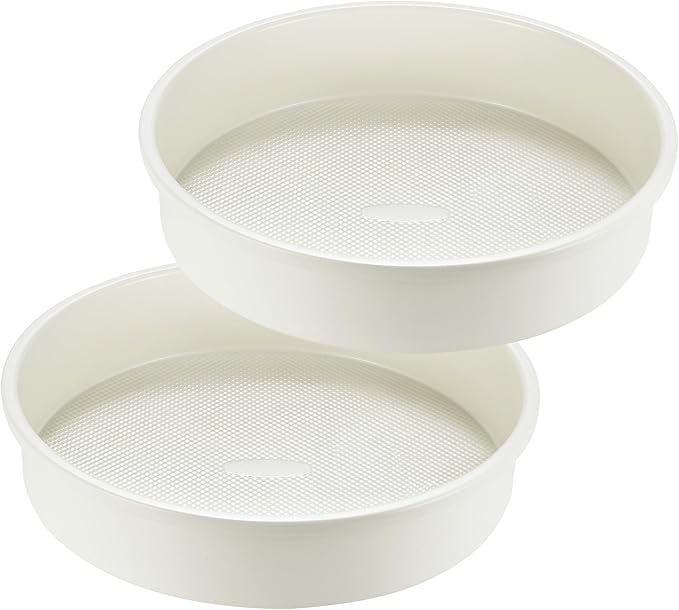 HONGBAKE 9 Inch Round Cake Pan Set of 2, Nonstick Ceramic Coating Cake Molds with Diamond Texture, Aluminized Steel Cake Pans Sets for Baking & Cheesecake, Heavy Duty & Non-Toxic (Cream, 2PCS)