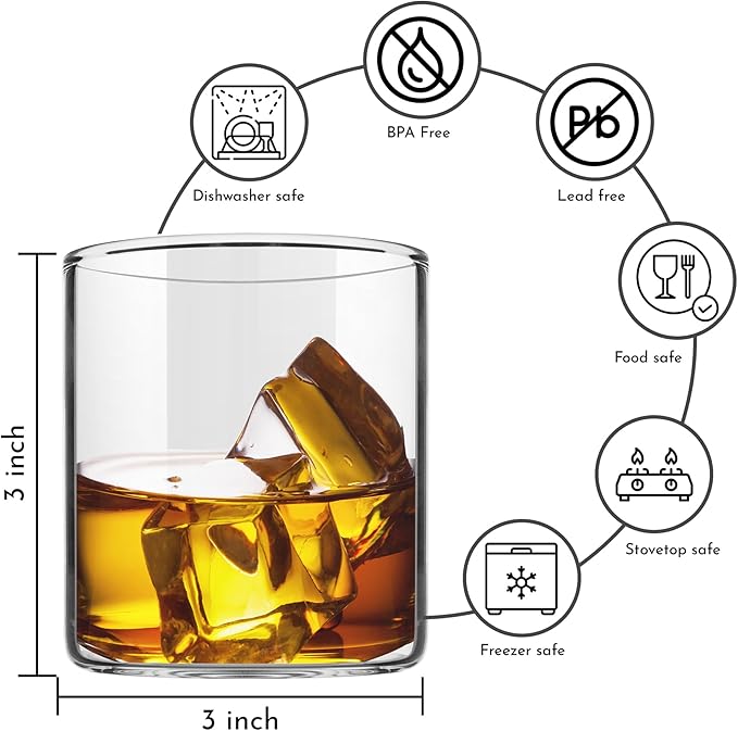 Lowball Drinking Glasses Set of 8 | 12 oz Capacity | Thin And Light Borosilicate Tumblers Can Be used For Drinking Beer, Cocktail, Water,Whiskey,Milk, Coffee, Juices etc | (12 oz)