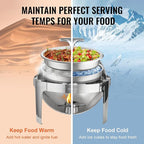 VEVOR Roll Top Chafing Dish Buffet Set, 6 Qt 2 Pack, Stainless Steel Chafer with 2 Full Size Pans, Round Catering Warmer Server with Lid Water Pan Stand Fuel Holder, for at Least 5 People Each