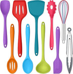 E-far 10 Pcs Silicone Cooking Utensils Set, Heat Resistant Kitchen Utensil Set for Nonstick Cookware, Kitchen Cooking Tools with Spatula, Spoon, Slotted Turner, Non-Toxic & Dishwasher Safe (Colorful)