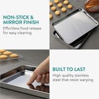 Navaris Quarter Sheet Baking Pan Breading Trays w Racks - Stainless Steel Baking Sheet with Wire Rack Insert for Oven Cooking - Cookie Bacon Tray - Set of 4 12.2X 9.4” (31x24cm)