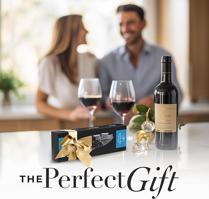 Zulay Kitchen Corkscrew Wine Opener - Premium 420 Stainless Steel & Ebony Wood Wine Bottle Opener - Double Hinged Opener with Foil Cutter & Cap Remover - Ebony Wood