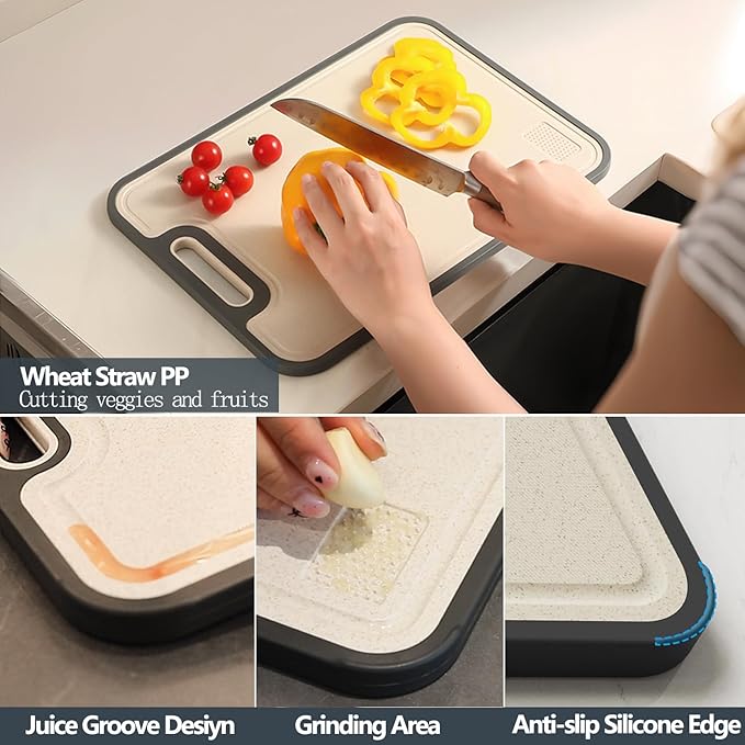 Titanium Cutting Boards for Kitchen - Double Sided Cutting Board with Juice Groove & Non-Slip Feet, Food Grade Chopping Board, Dishwasher Safe & Knife-Friendly (16"x11")