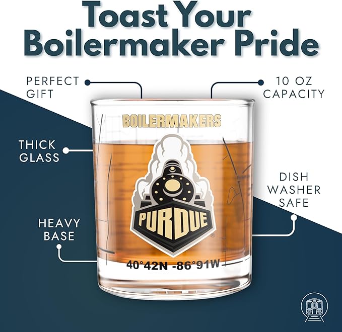 Greenline Goods – University of Purdue Boilermakers College Whiskey Glasses (Set of 2), 10 oz – Full-Color Logo + Campus Map