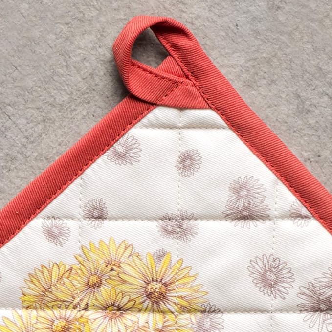 Maison d' Hermine Pot Holders 100% Cotton Heat Resistant Potholders 8" x 8" Hot Pads with Loop BBQ, Cooking, Baking, Grilling, Kitchen, Handling Hot Pans (Pack of 1, Bagatelle)
