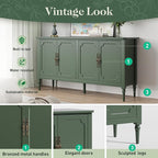 Large Sideboard Buffet Cabinet with Storage: 58'' Modern Credenza Buffet Table Coffee Bar Wine Bar Storage Sideboard with 4 Doors for Dining Room Living Room (Forest Green)