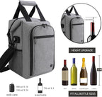 ALLCAMP 4 Bottle Wine Gift Bag - Insulated Tote Cooler, Adjustable Strap, Includes 4 Wine Glasses, Napkins & Corkscrew, Portable Travel Gifting(Gray)