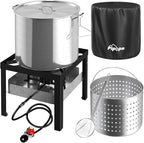 50QT Crawfish Boiler | Seafood Boiling Kit | Dustproof Cover & 12" Skimmer Included | 110,000BTU Propane Jet Burner | 0-20 PSI CSA Certified Regulator | Crab Boil Pot for Outdoor Backyard Cooking