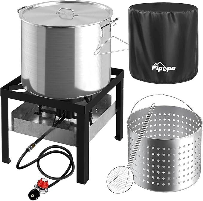 50QT Crawfish Boiler | Seafood Boiling Kit | Dustproof Cover & 12" Skimmer Included | 110,000BTU Propane Jet Burner | 0-20 PSI CSA Certified Regulator | Crab Boil Pot for Outdoor Backyard Cooking