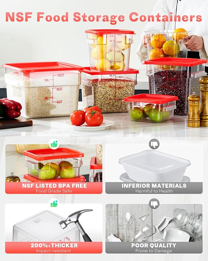 12 Quarts Sous Vide Container: 2 PCS Commercial Food Storage Containers with Lids - Clear Food Container with Scales Handles for Home Restaurant Kitchen Storage Pizza Bread