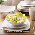 Gibson Home Zen Buffet Porcelain Chip and Scratch Resistant Dinnerware Plates, Bowls, and Mugs Set, Service for 4 (16pcs), White (Square Dishes)