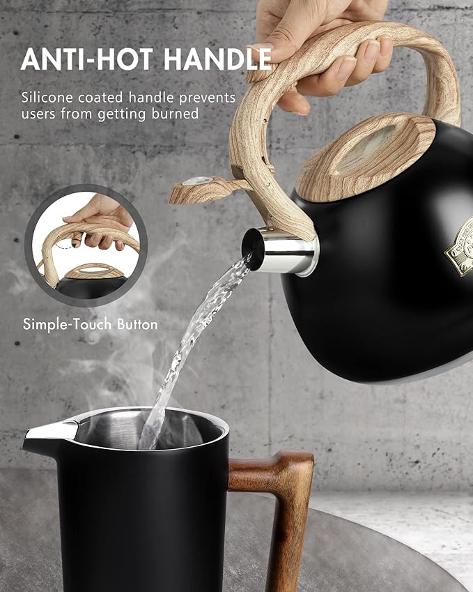 POLIVIAR Tea Kettle, 2.7 Quart Stovetop Tea Kettle, Audible Whistling Teapot, Food Grade Stainless Steel for Anti-Rust, Anti Hot Handle, Suitable for All Heat Sources (JX2022-MH30)