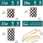 Kitchen Countertop Ceramic Checkered Canisters Set, 3Pcs Grid Pattern Kitchen Jars with Layered Shelves, Sealed Countertop Flour and Sugar Containers, Coffee and Tea Storage