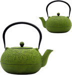 YJX 60.9oz Large Cast Iron Teapot, Big Tea Kettle for Stovetop Safe, Green Cast Iron Kettle Teapot with Stainless Steel Infuser for Loose Tea and Tea Bags(1800ml)