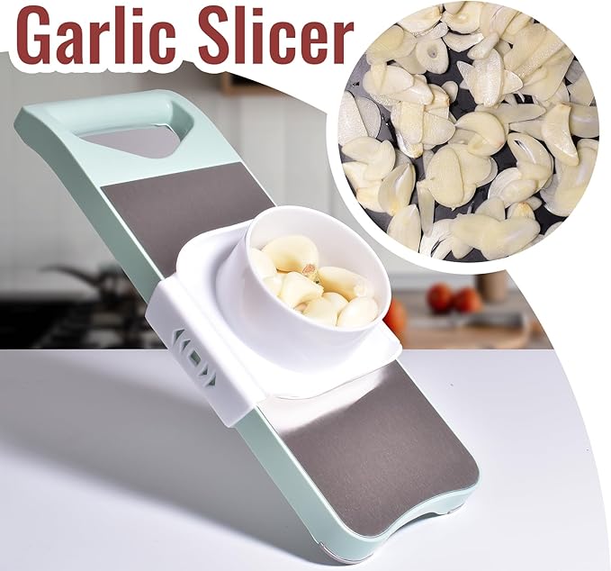 6-Blade Mandoline Slicer with Slide-On Hand Guard - Vegetable Slicer, Potato/Onion/Garlic Slicer, Kitchen Grater(Multi-Color) (Seafoam green, 6-in-1)