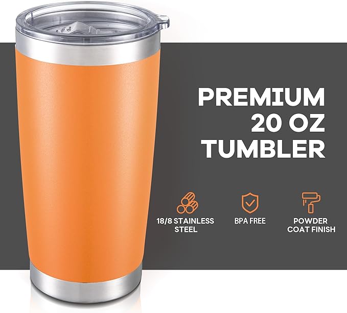 20 oz Tumbler with Lid Stainless Steel Double Wall Vacuum Insulated Tumblers Powder Coated Cups Travel Mug Keep Drinks Cold and Hot, Orange