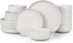 HaWare Stoneware Dinnerware Sets, 18-Piece Plates and Bowls Set for 6, Dishes Set for Home Restaurant, Speckled Milky White