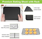 E-far Toaster Oven Pan with Rack Set, 10.5 x 8 x 1 Inch Nonstick Small Cookie Baking Sheet with Cooling Rack, Non-Toxic & Easy to Clean