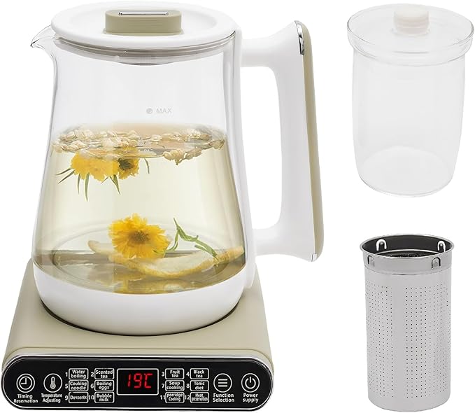 Health Pot, 110V Electric Kettle Tea Maker with Infuser, 1.8L/60.87Oz Large Capacity Glass Kettle & Stew Pot - Multifunctional Tea Maker - 12 Menus