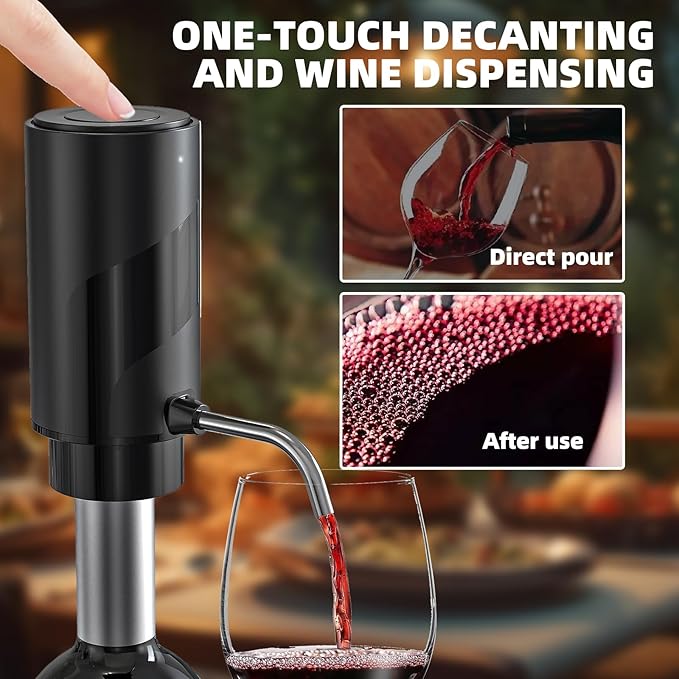 Wine Aerator Electric Wine Decanter Automatic Wine Aerator, Wine Dispenser Wine pourer with USB Rechargeable,Wine Lover for women&Men(Black-ABS)