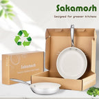 8 Inch Nonstick Ceramic Frying Pan, Tri-Ply Stainless Steel Skillet with Stay-Cool Handle, PFAS/PFOA/PTFE Free, No Seasoning Required, High Heat & Induction Safe, Dishwasher/Oven Safe