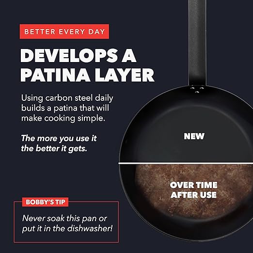 GreenPan x Bobby Flay 11" Carbon Steel Crepe Pan, Pre-Seasoned, Nontoxic, PFAS-Free, Induction Compatible, Pancake & Omelet Flat Griddle, High-Heat & Oven Safe Cookware, Cast Iron Alternative