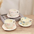 Koythin Ceramic Coffee Mug with Saucer Set, Cute Pink Big Bow Cup Unique for Office and Home, 10 oz/300 ml for Latte Tea Milk