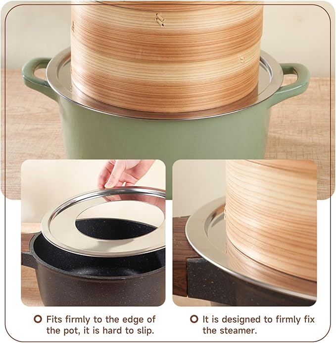 Stainless Steel Steamer Ring | 13 Inch, Fits 7 to 12 Inch Bamboo Steamer | Steaming Adapter for Steam Pot, Asian Food, Dumpling, Dim Sum, Rice, Veggie for Cooking Basket