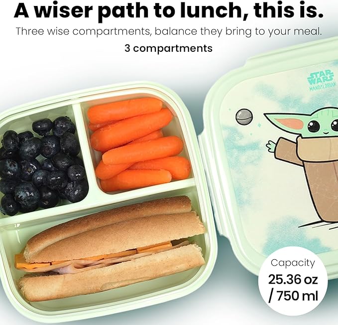 Yoobi Star Wars X 2-Pack Grogu Bento Boxes & Ice Packs for Kids & Tweens – 3 Compartment Lunch Box, Dishwasher & Microwave Safe – BPA & PVC Free, Leakproof – 2 Boxes