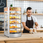 ROVSUN 5-Tier Commercial Food Warmer Pizza Warmer Countertop, Food Warmer Display with LED Lighting Removable Shelves Glass Door, Pretzel Warmer for Buffet Restaurant Cafe, 110V 800W