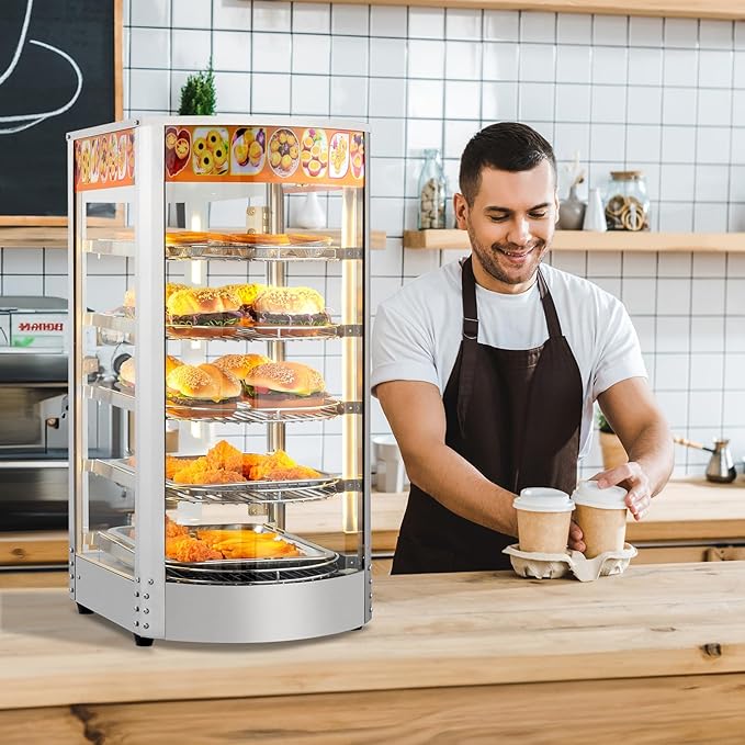 ROVSUN 5-Tier Commercial Food Warmer Pizza Warmer Countertop, Food Warmer Display with LED Lighting Removable Shelves Glass Door, Pretzel Warmer for Buffet Restaurant Cafe, 110V 800W