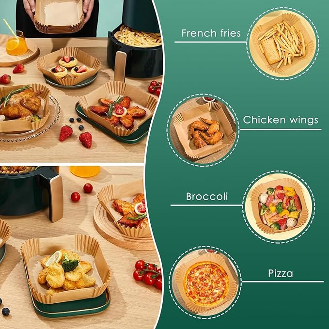 400 Pcs Air Fryer Paper Liners, 6.5" Square Air Fryer Liners Disposable, Heavy-Duty Parchment Paper for 2-4 qt Airfryer Basket, Non-Stick & Grease-Proof Baking Liner for Oven Pan