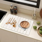 Foldable Stone Dish Drying Mat for Kitchen Counter,24"×16"Fast Dry Pad Absorbent Countertop Mat, Heat-resistant Mat,Diatomaceous Earth Mats,White