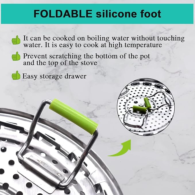 Steamer Basket Stainless Steel Veggie Steamer Basket for Cooking Folding Food Steamer Insert Steaming Basket Adjustable Expandable to fit Various Size Pot (5.1" to 9")