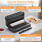 2025 Updated Stylish design Precision Vacuum Sealer Machine Pro for Food Saver, Concealed Handle 90Kpa Vacuum Sealers for Sous Vide,Liquid Food/Build with Cutter/Large Bag Storage/2 Bag Rolls