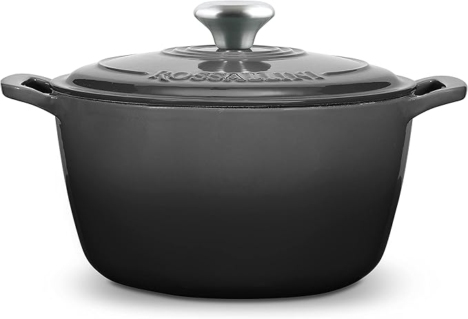 Signature Enameled Cast Iron Dutch Oven, Non-Stick Serving Pot with Tight Fitting Lid for Perfect Roasting, Baking, Sauteing, and Bread Making | 4.5Q (4.2L) - Oyster Grey