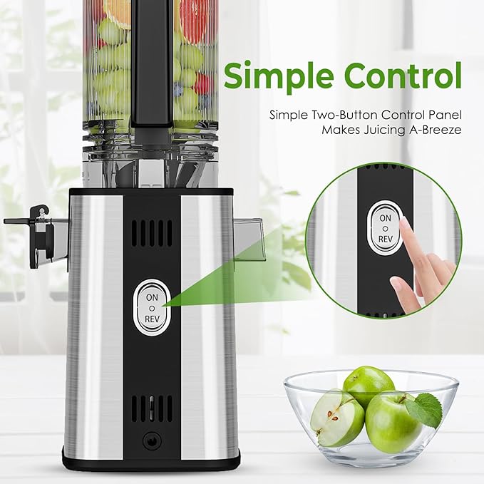 Cold Press Juicer, 5.3" Wide Feed Chute Juice Extractor Machine with 400W, High Juice Yield, Slow Masticating Juicer for Whole Vegetables & Fruits, Stainless Steel