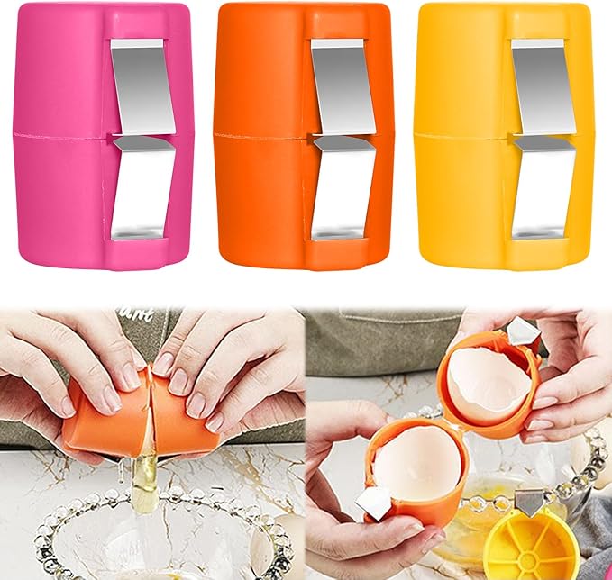 Egg Shell Opener Egg Separator for Raw Eggs,Hard Boiled Egg Peeler Egg Cube Egg Separator,Quickly Cutting Off Cooked Eggs,Stainless Steel Eggshell Breaker Egg Shell Cutter Kitchen Gadgets (3 PCS)