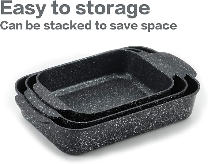 S·KITCHN Set of 3 Nonstick Roasting Pan Baking Dishes for Lasagna, Casserole and Bread Baking Pan, Large & Deep Lasagna Pan with Handles