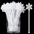 Chengu 100 Pcs Christmas Drink Stirrers Xmas Stir Sticks Bulk Holiday Coffee Stirrers Plastic Swizzle Stick Hot Cocoa Bar Supplies Chocolate Decoration Reusable Cocktail Mixer(White Snowflake)