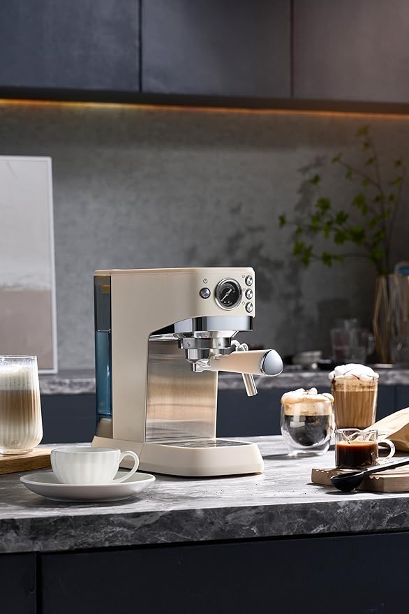 MOI 20 Bar Espresso Machine with Milk Frother Steam Wand - Compact Stainless Steel Espresso Coffee Maker - Expresso Machines for Home with 1.5L Removable Water Tank for Latte, Cappuccino, Espressos